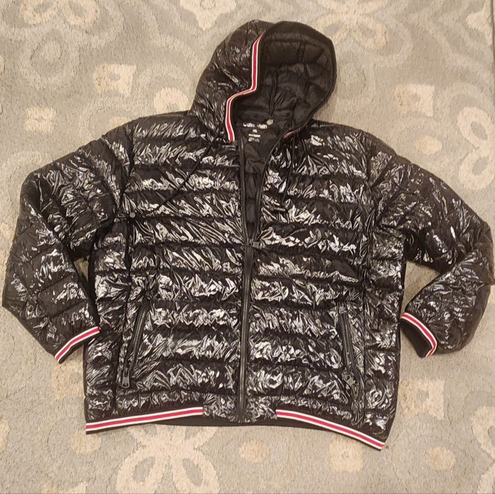 Calvin Klein Black Bright Puffer Jacket with Red Accents Men's 2XL